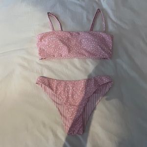 reversible strapless or strap pink bikini